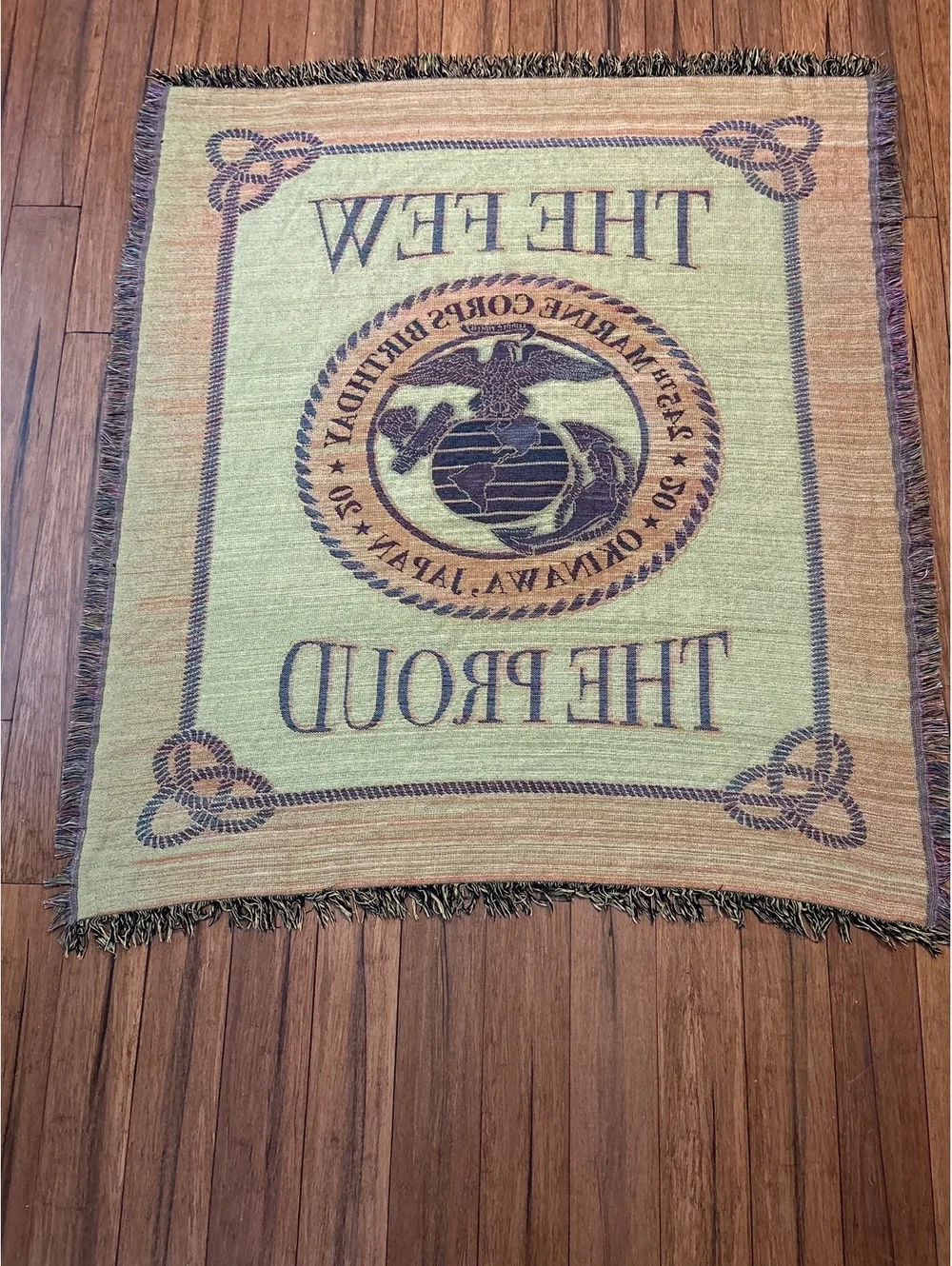 USMC Woven Throw Blanket Unisex 54x60 Burgundy Excellent 245th Birthday Okinawa